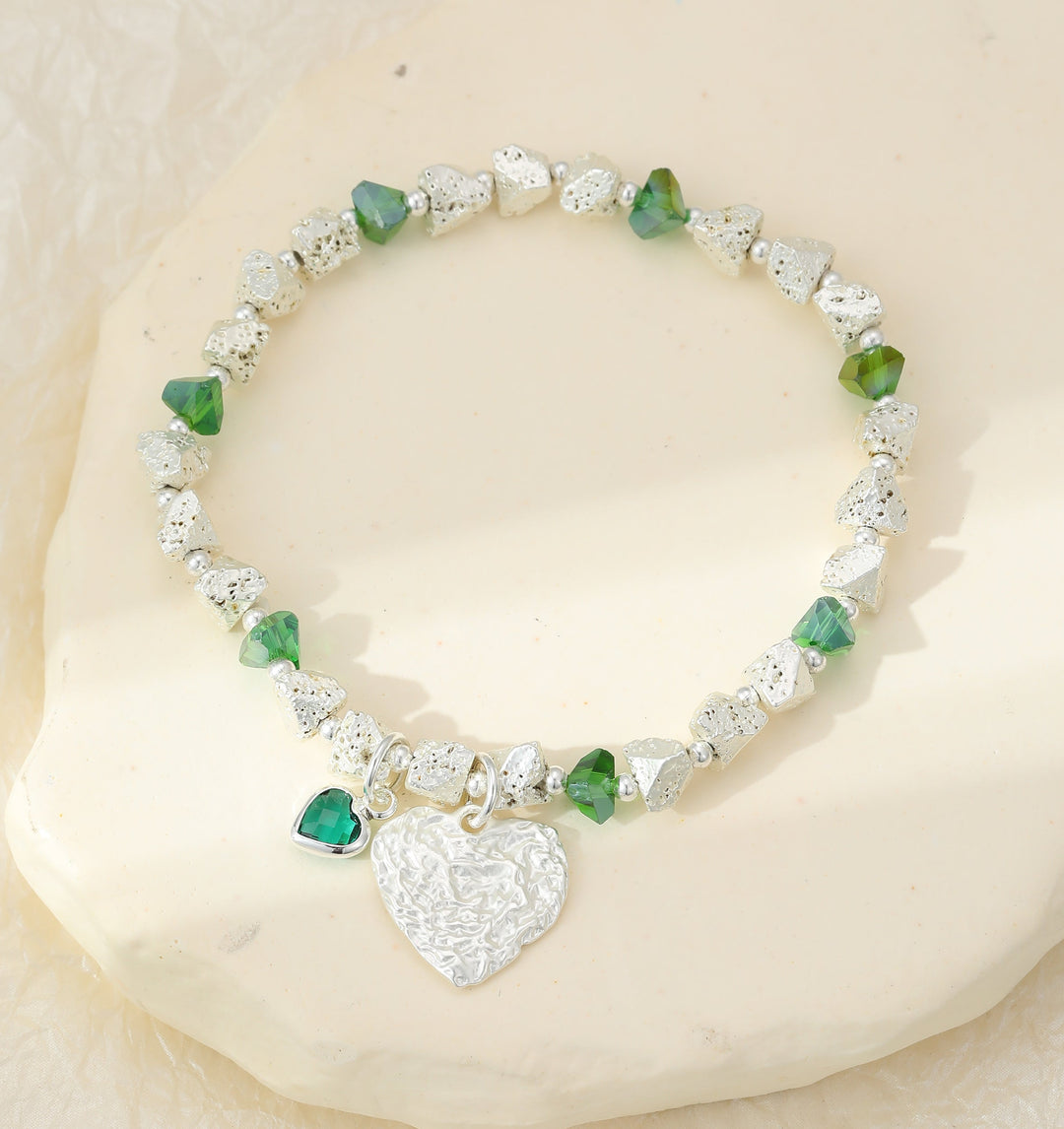 Mia Tui Jewellery Silver & Green Heart Charm Bracelet